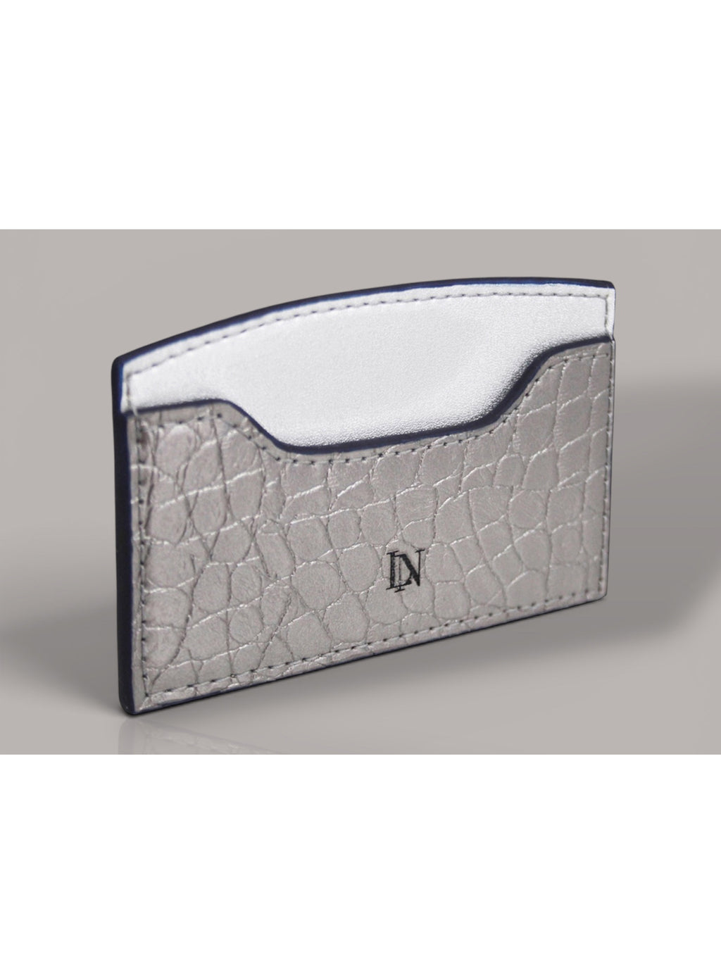 LN Cardholder – Croco Silver / Navy Edge