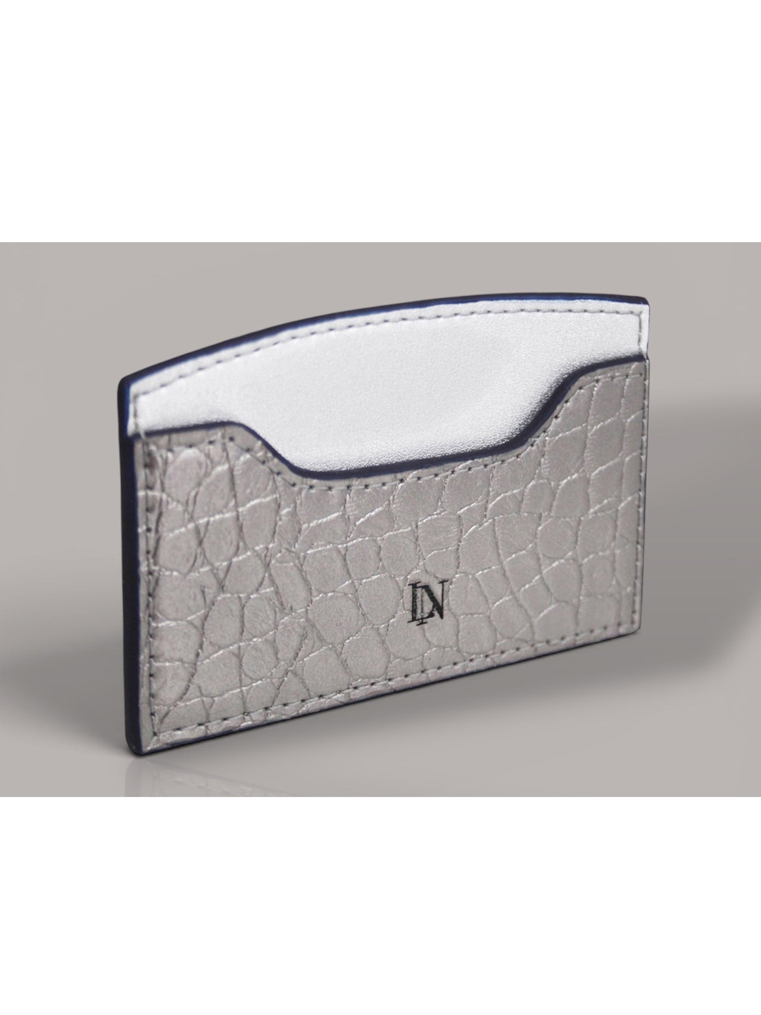 LN Cardholder – Croco Silver / Navy Edge
