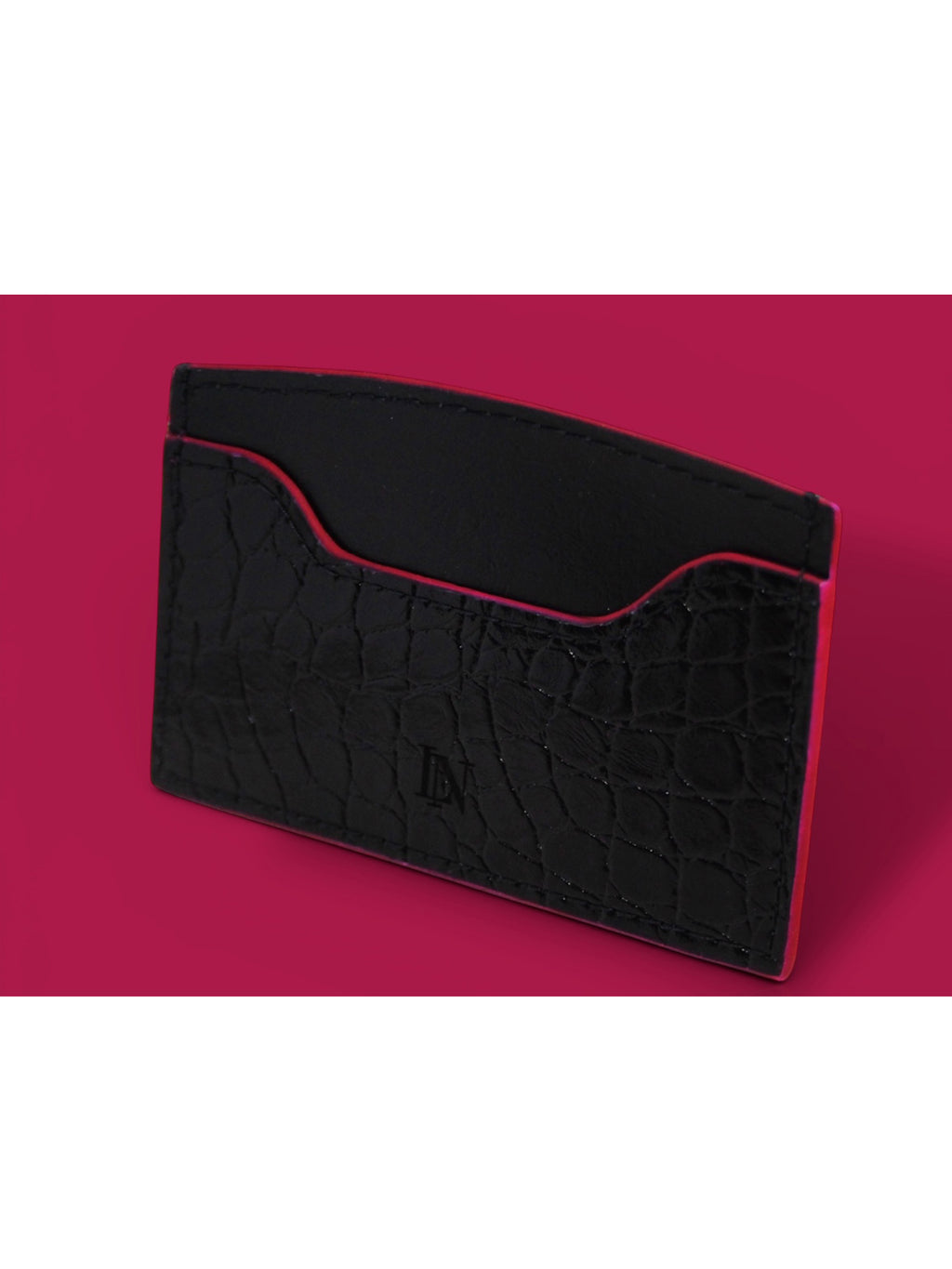 LN Cardholder – Croco Noir / Pink Edge
