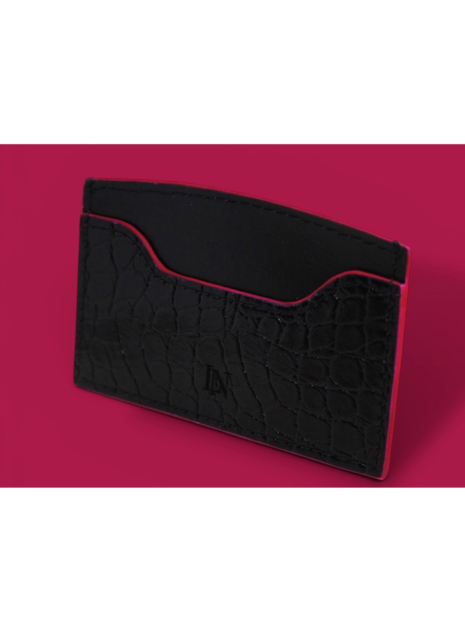 LN Cardholder – Croco Noir / Pink Edge