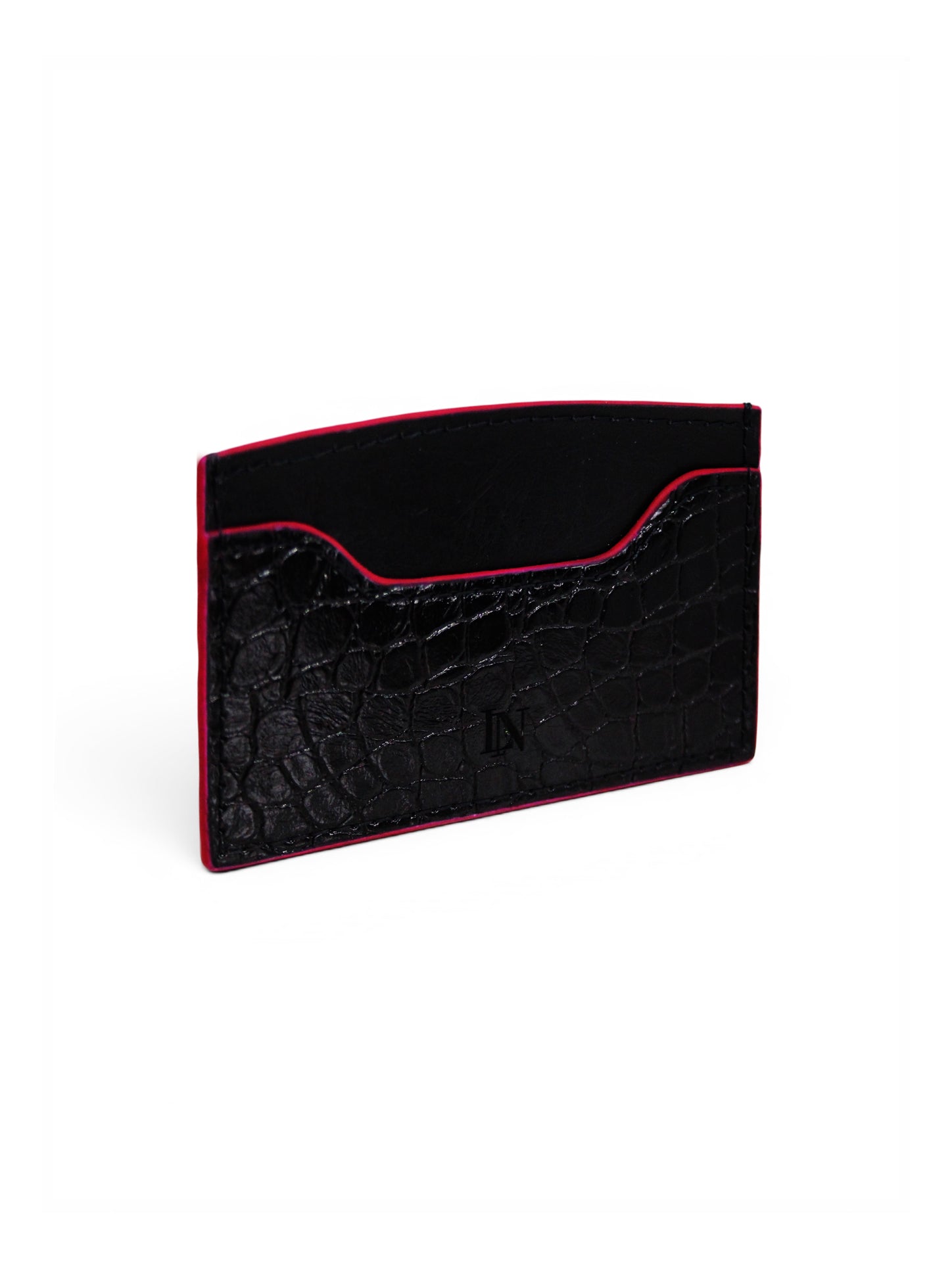 LN Cardholder – Croco Noir / Pink Edge