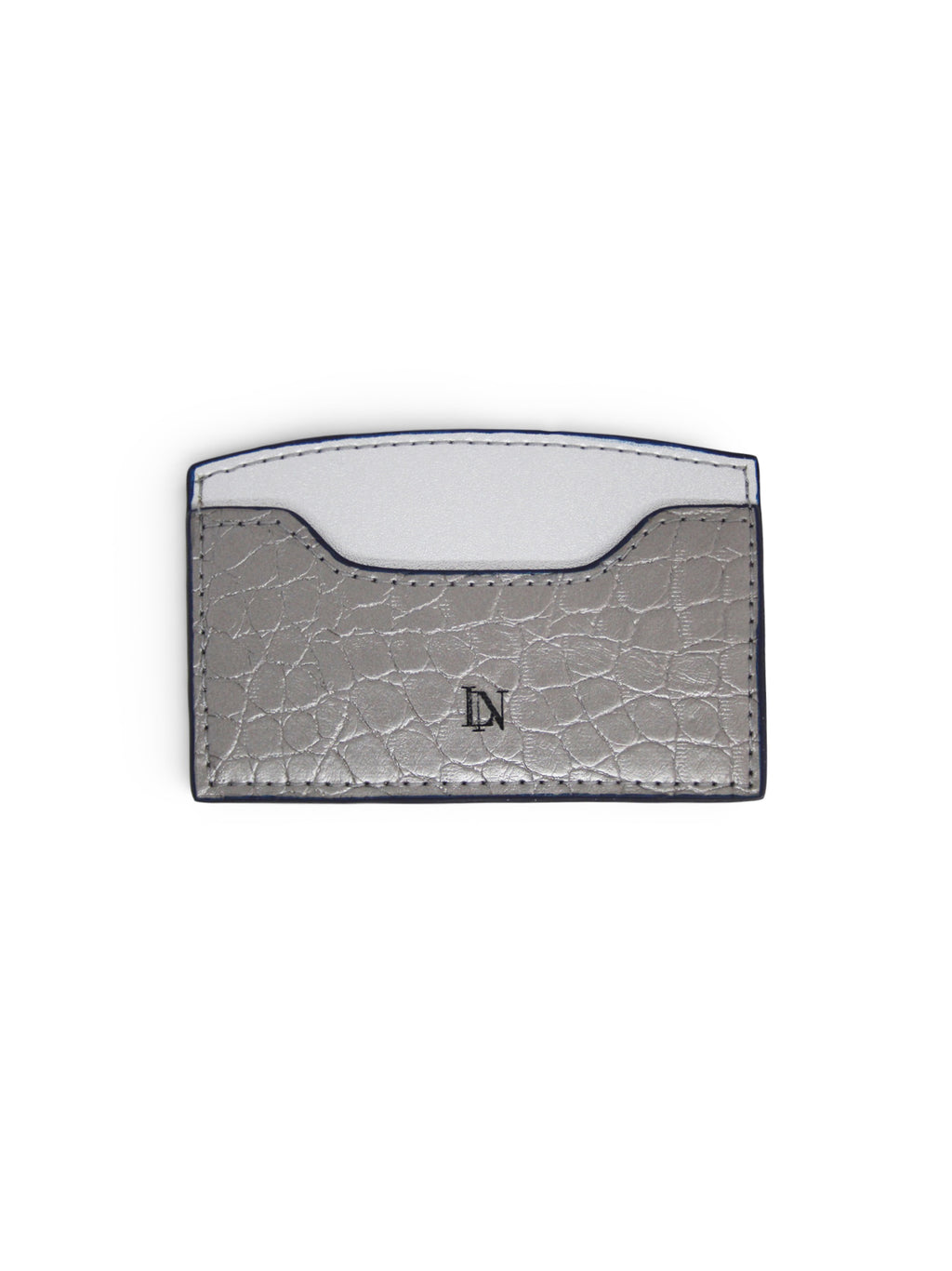 LN Cardholder – Croco Silver / Navy Edge