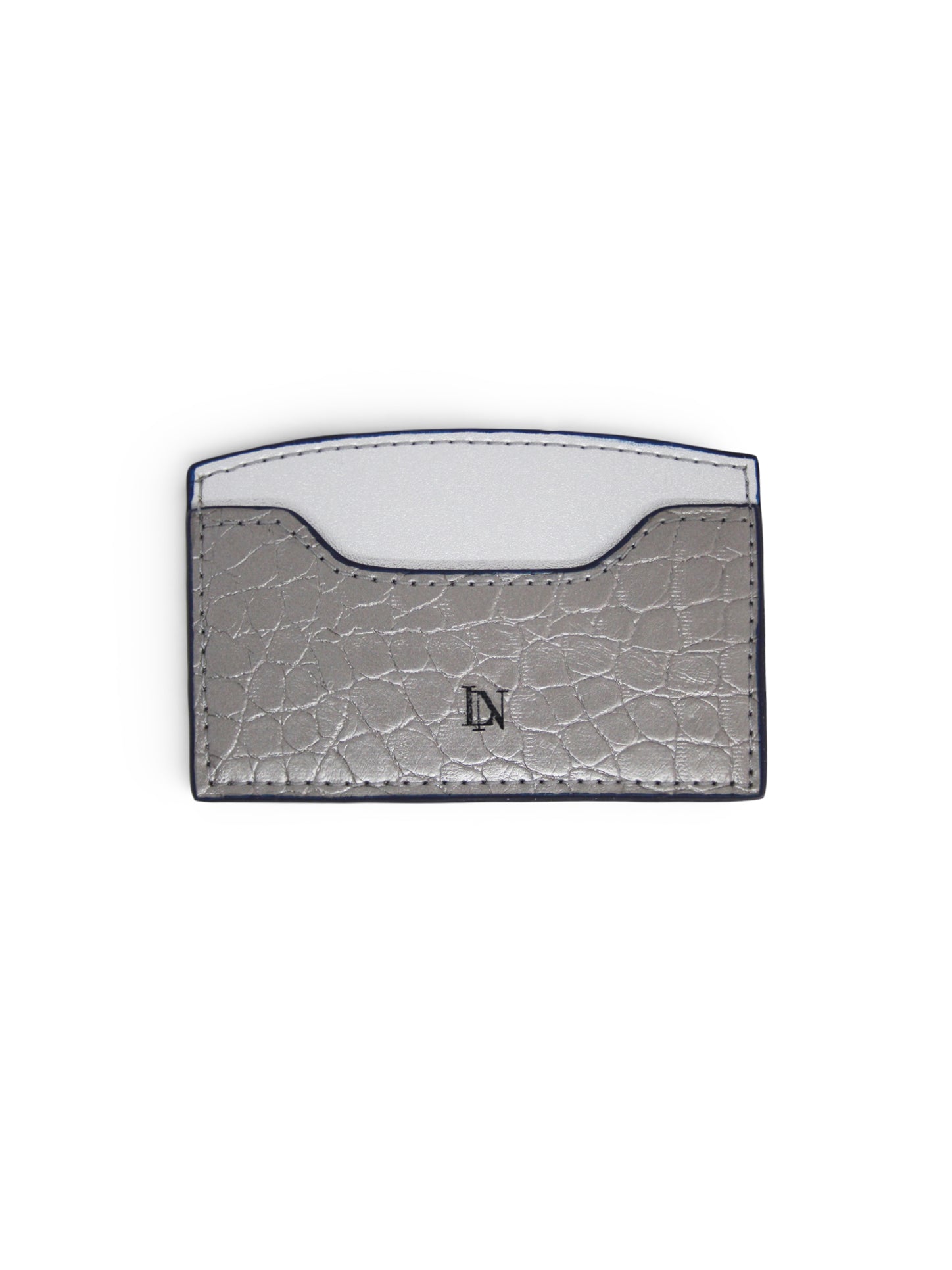 LN Cardholder – Croco Silver / Navy Edge