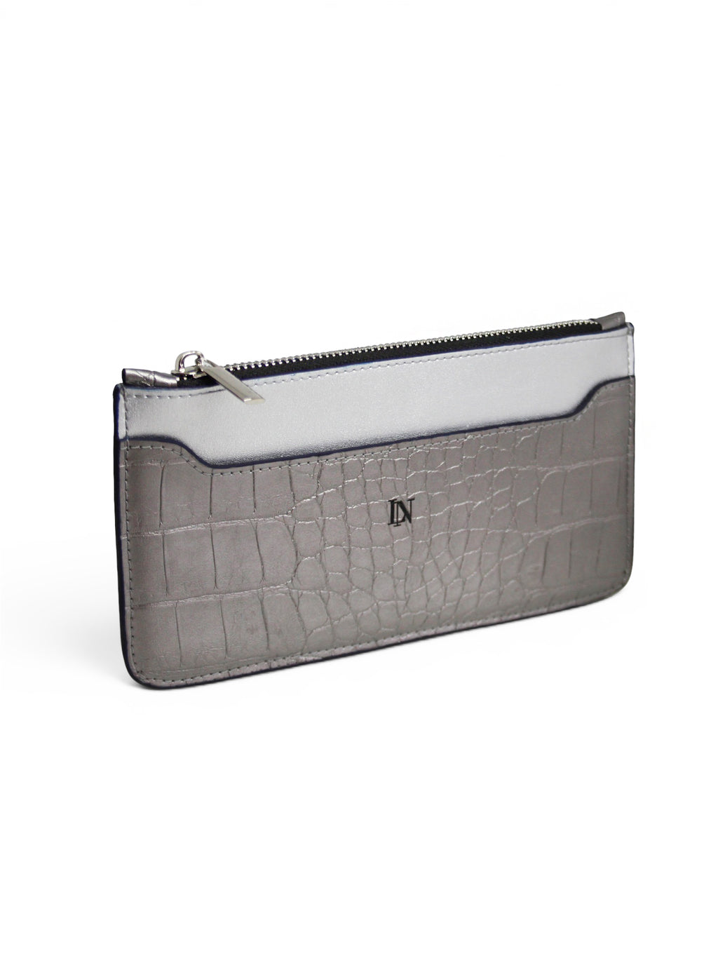LN Zip Wallet – Croco Silver / Navy Edge