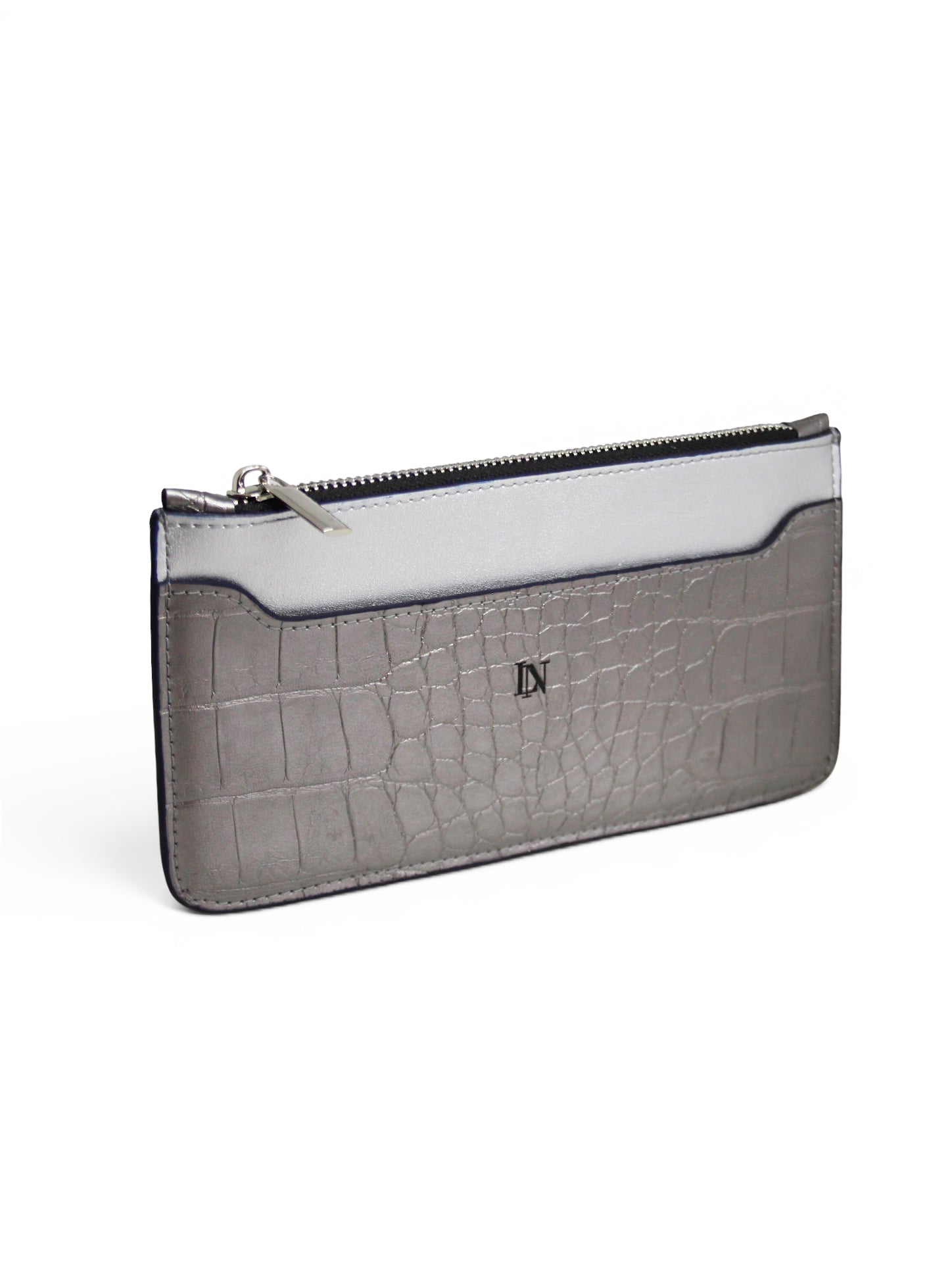 LN Zip Wallet – Croco Silver / Navy Edge