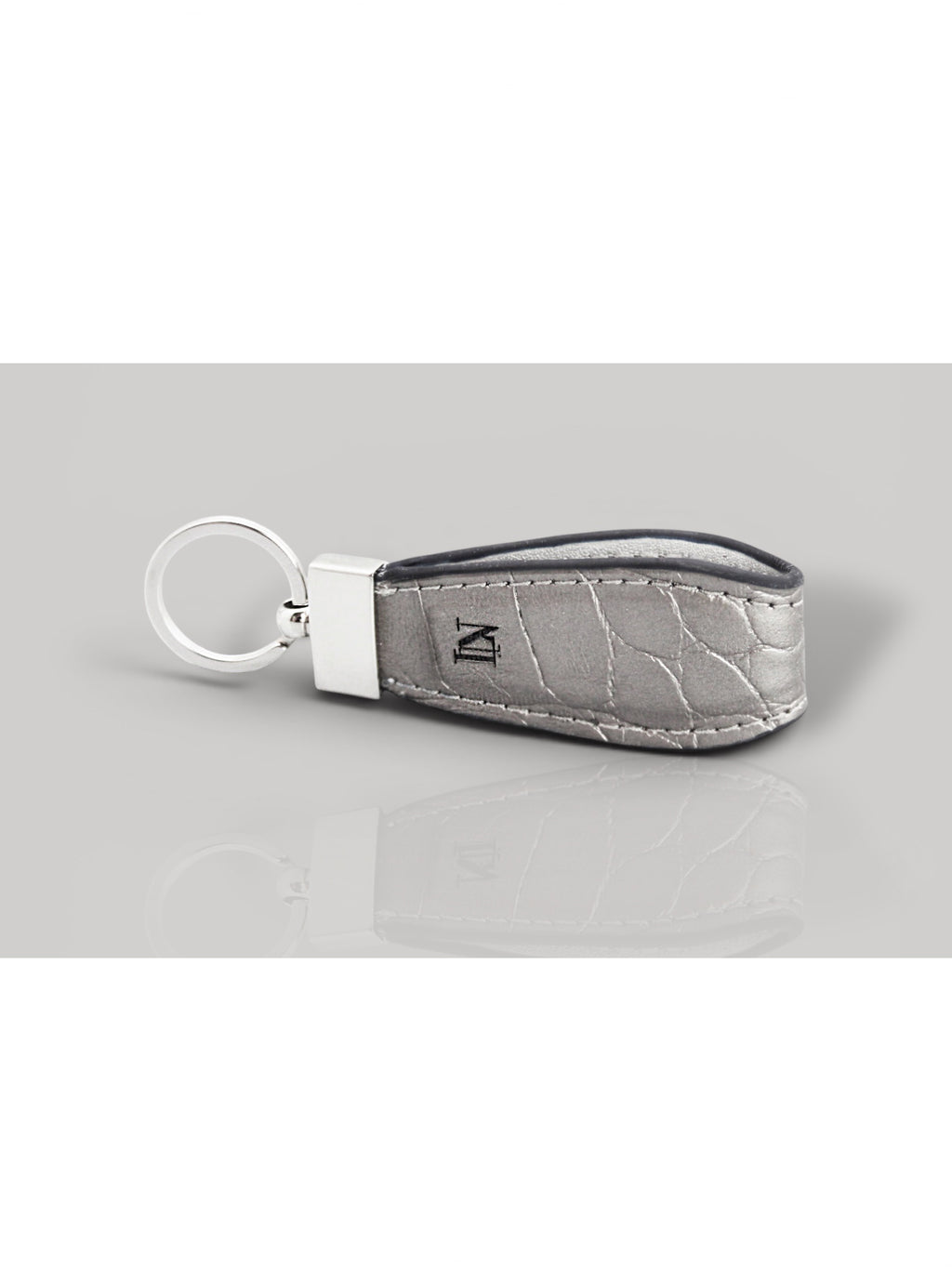 LN Key Ring – Croco Silver / Navy Edge