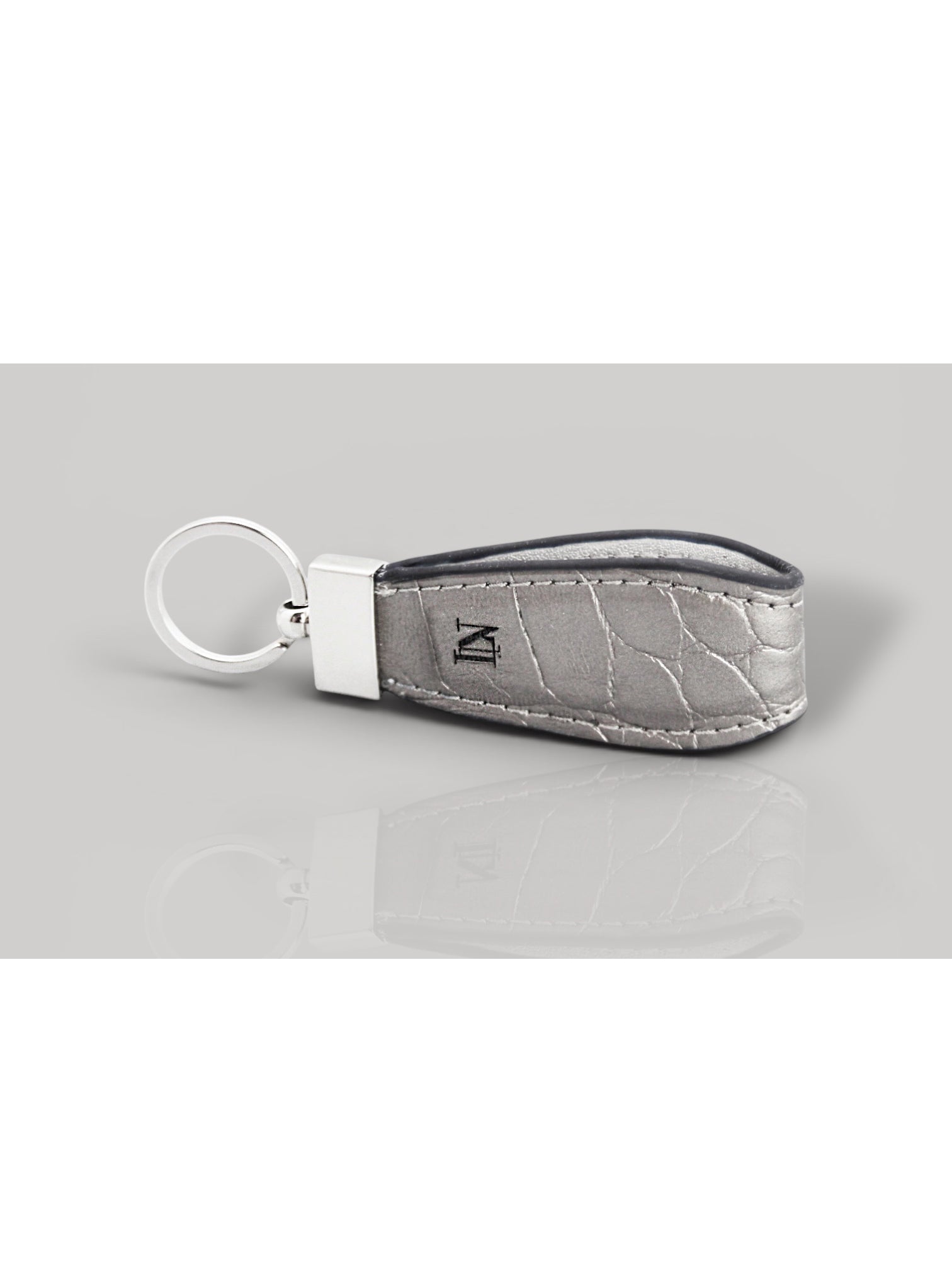 LN Key Ring – Croco Silver / Navy Edge