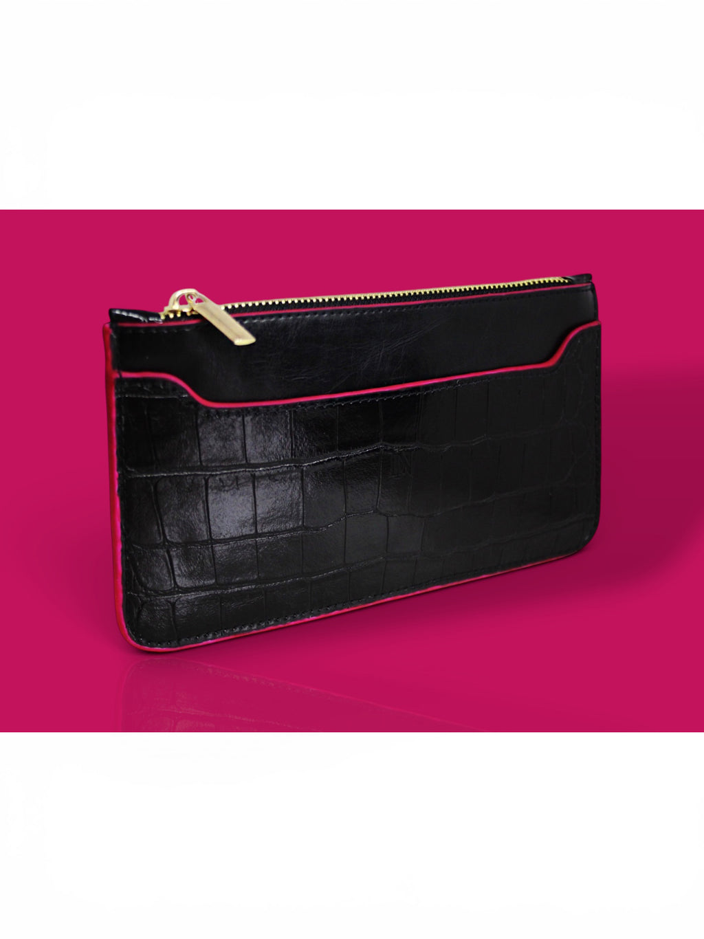 LN Zip Wallet – Croco Noir / Pink Edge