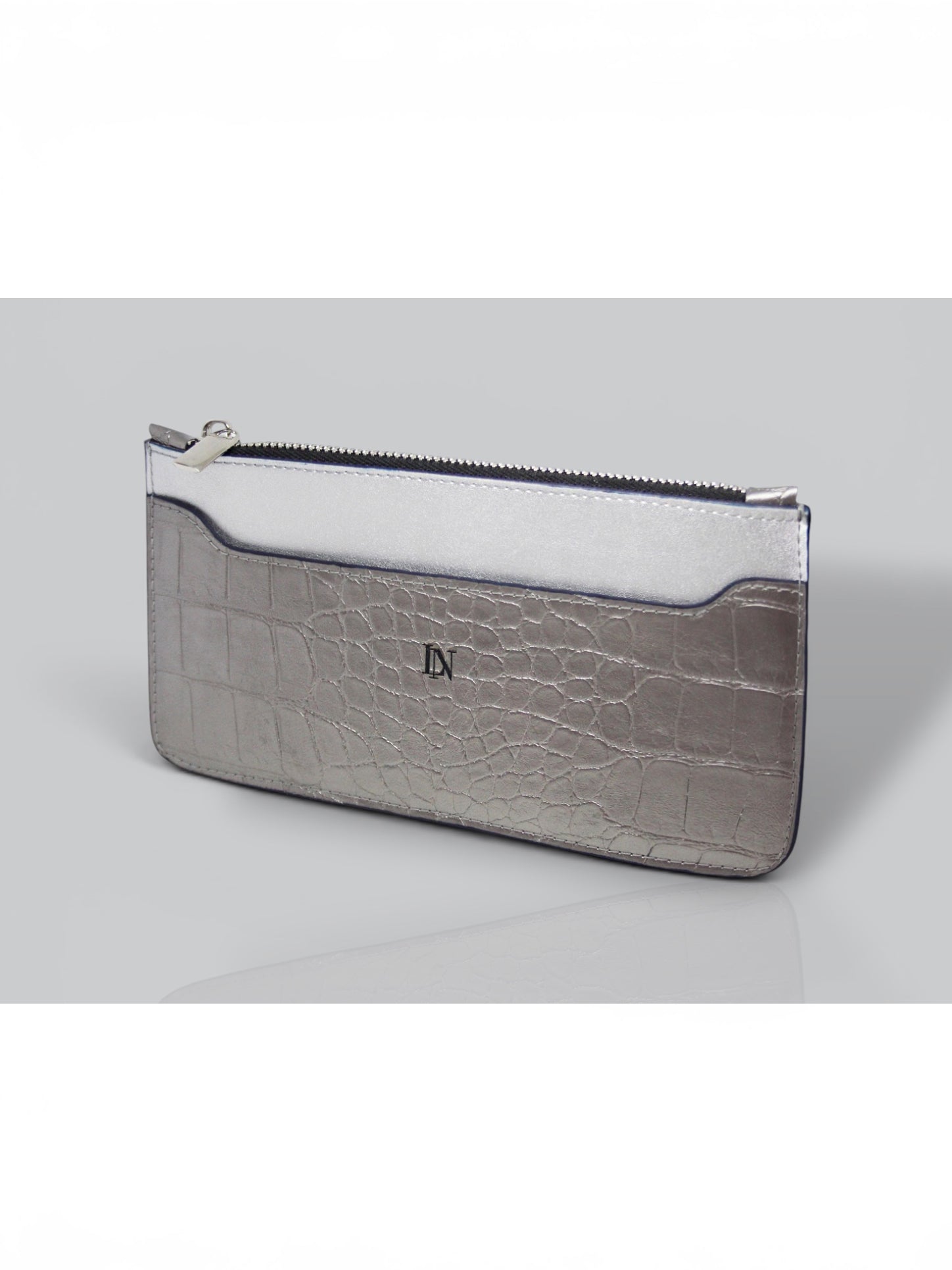 LN Zip Wallet – Croco Silver / Navy Edge