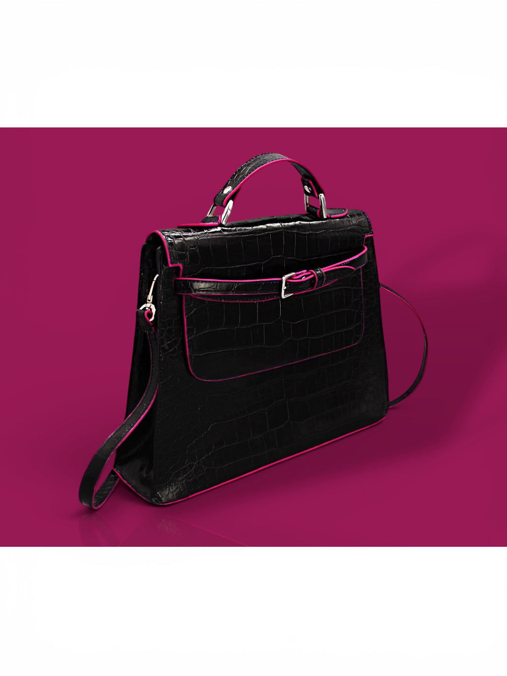 Colette – Croco Noir / Pink Edge