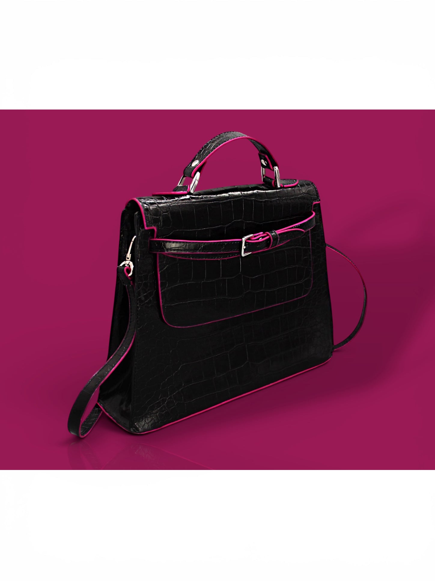 Colette – Croco Noir / Pink Edge